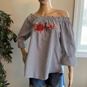 Stem & Vine Off Shoulder Boho Gypsy Peasant blouse Size M